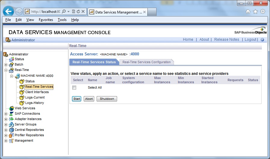 Management Console- Real-Time Services