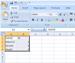 Excel 2007 data set