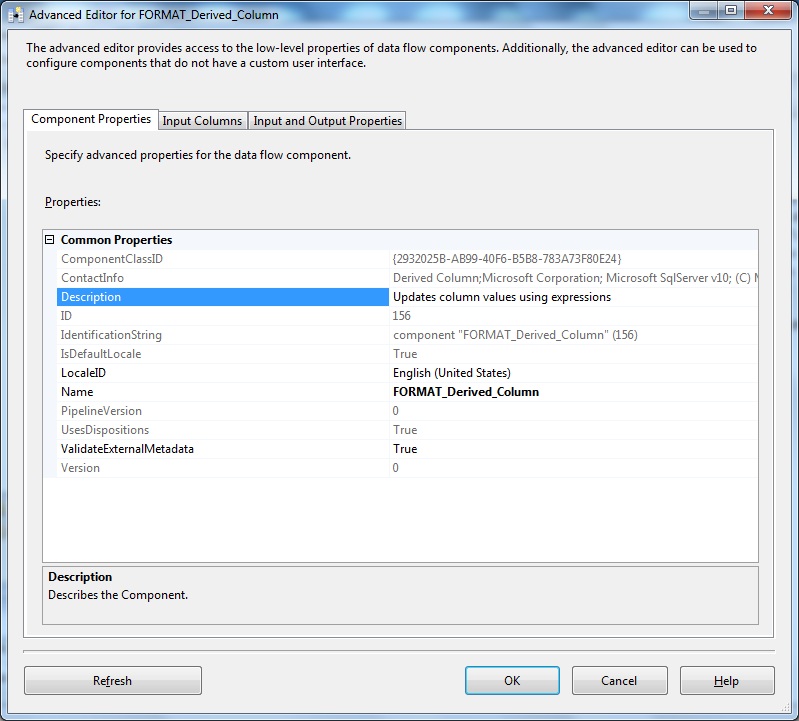 Derived Column Advanced Editor- Component Properties