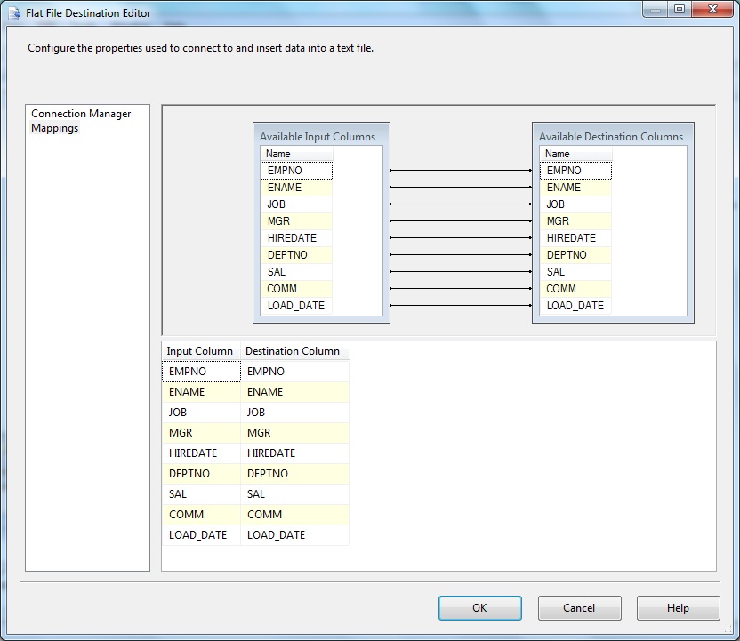 Flat File Destination Editor- Mappings