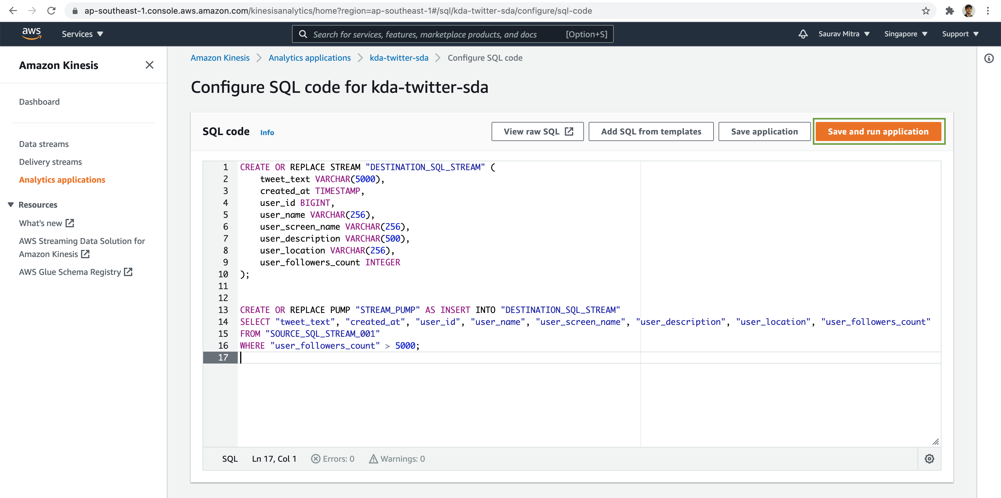 Kinesis Data Analytics SQL