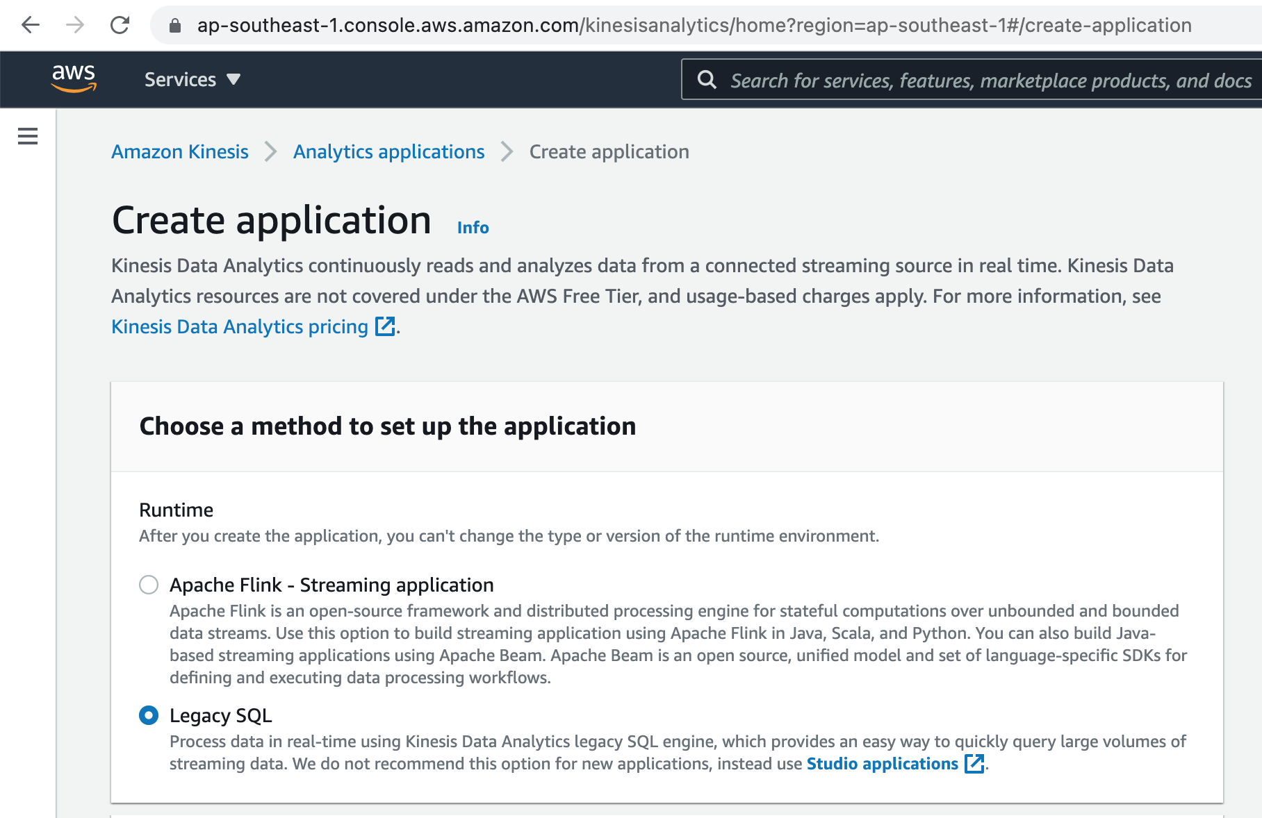 Kinesis Data Analytics SQL