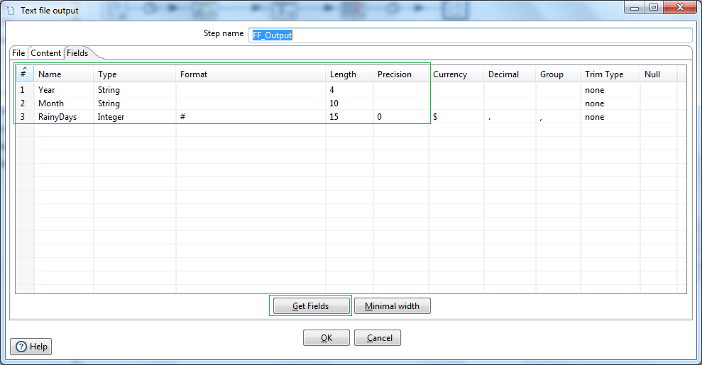 Text file output Fields