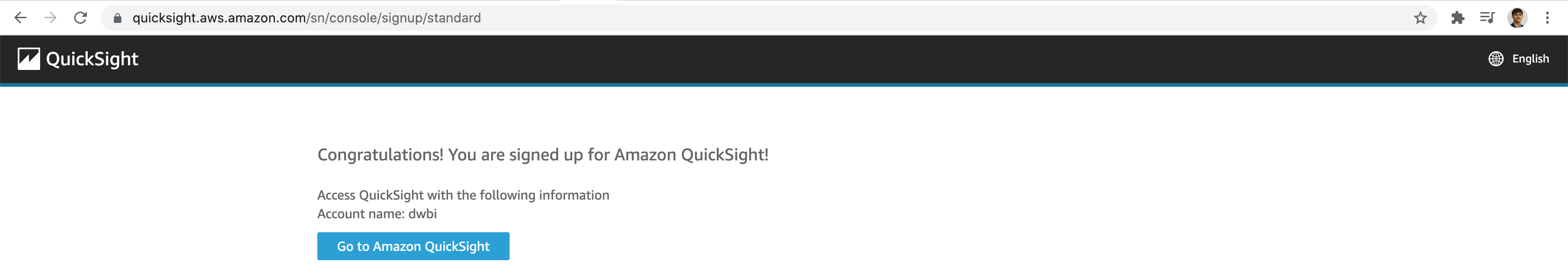 QuickSight Account Created