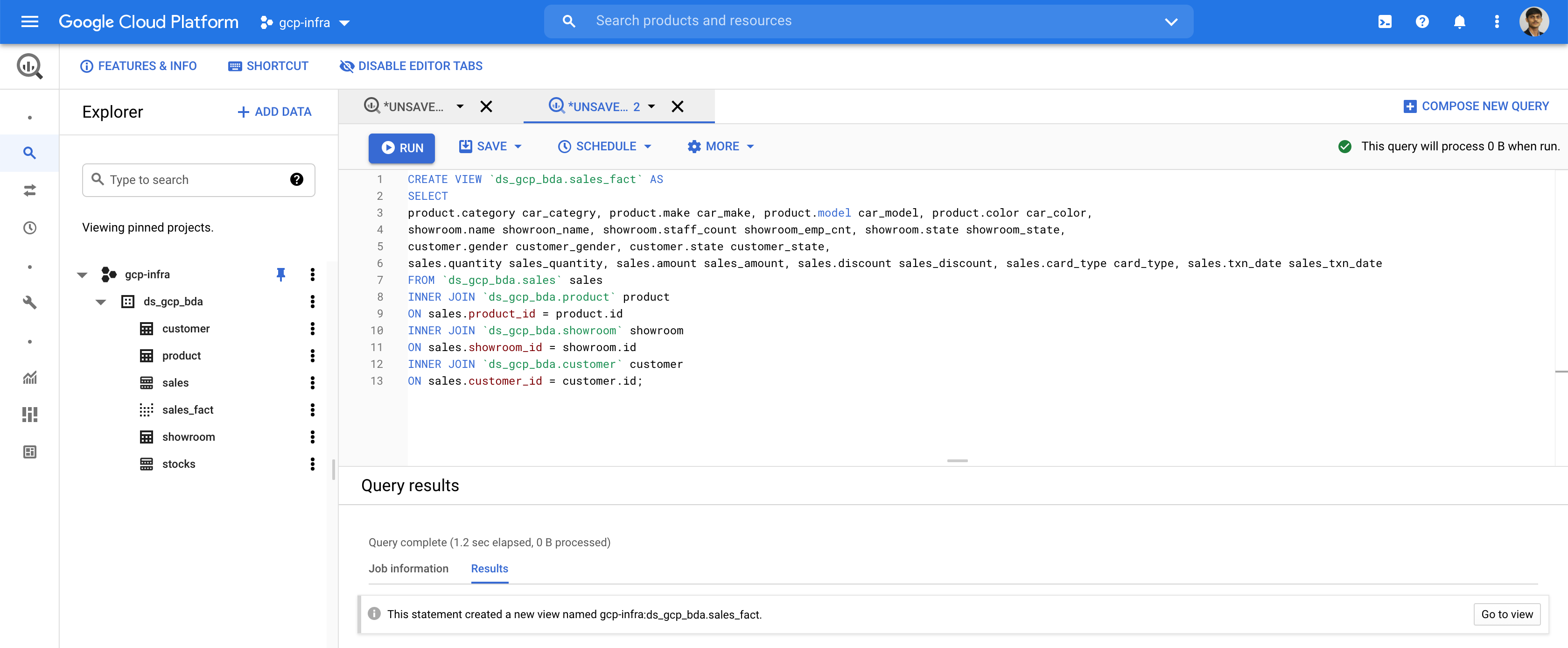 BigQuery - Sales Fact View