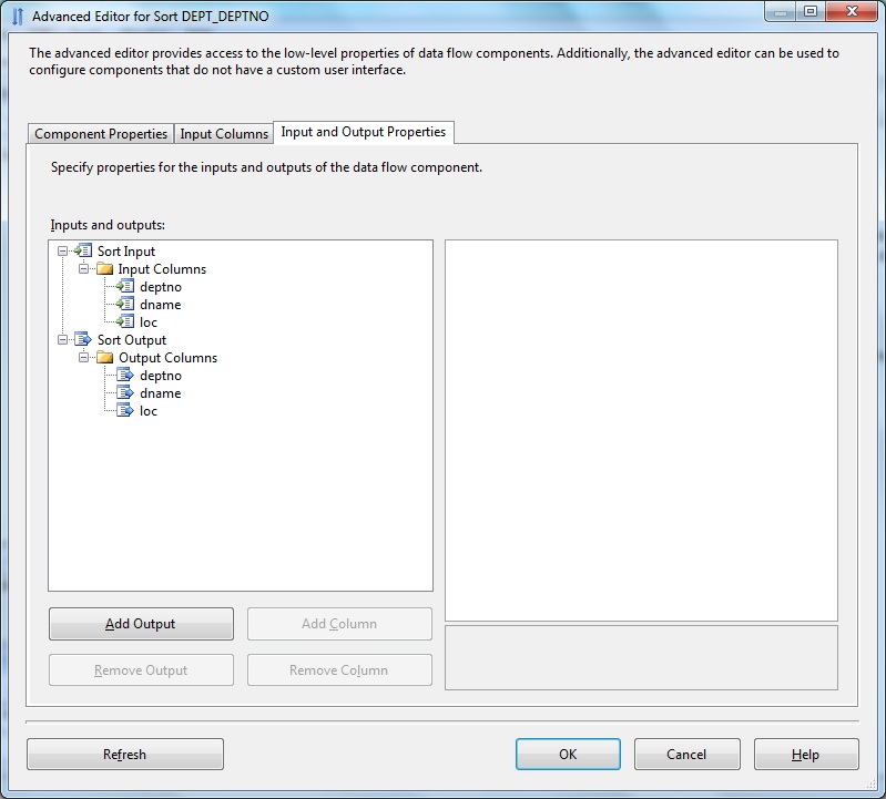 Sort Transform Advanced Editor- Input & Output Properties