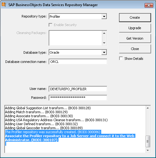 Profiler Repository Creation