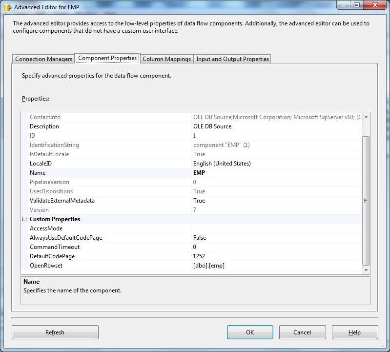 OLEDB Source Advanced Editor- Component Properties