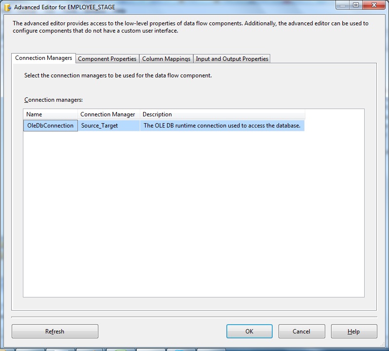 OLEDB Target Advanced Editor- Connection Managers