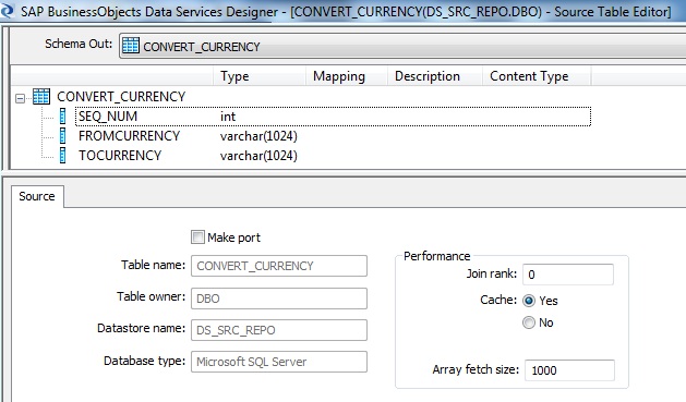 Source Table Definition