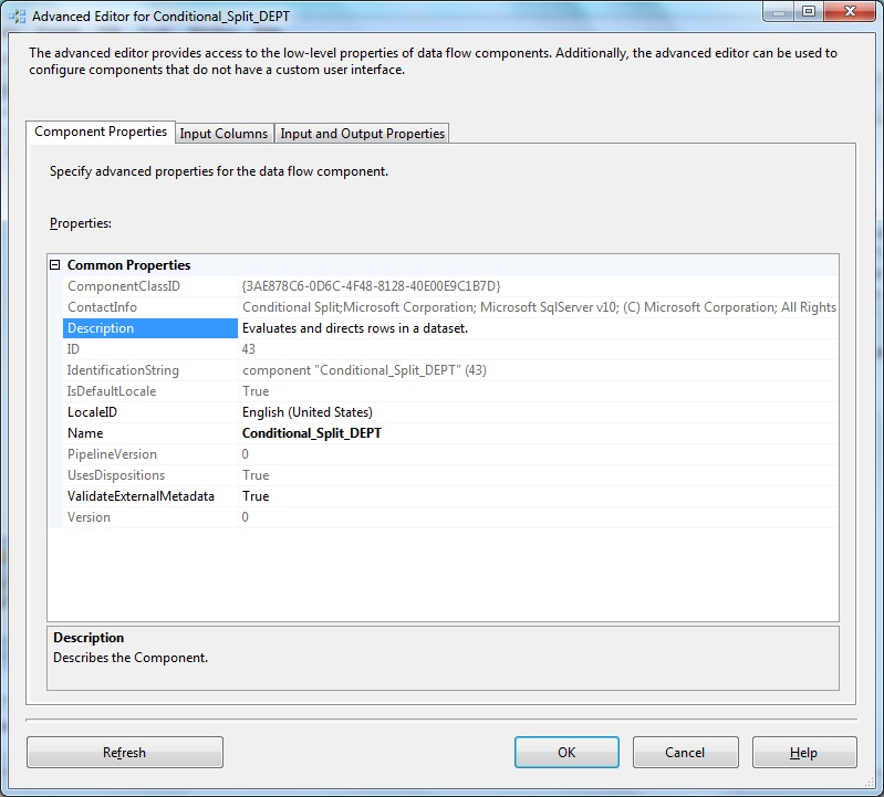 Conditional Split Transform Advanced Editor- Component Properties