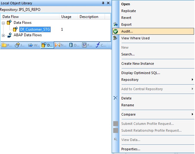 Enable Audit- Dataflow (Local Object Library)