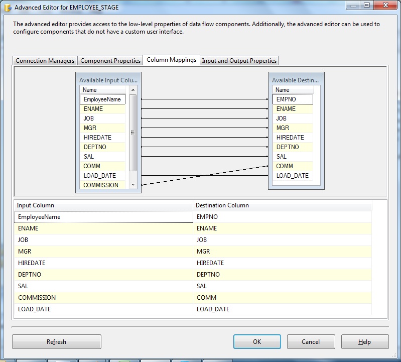 OLEDB Target Advanced Editor- Column Mappings