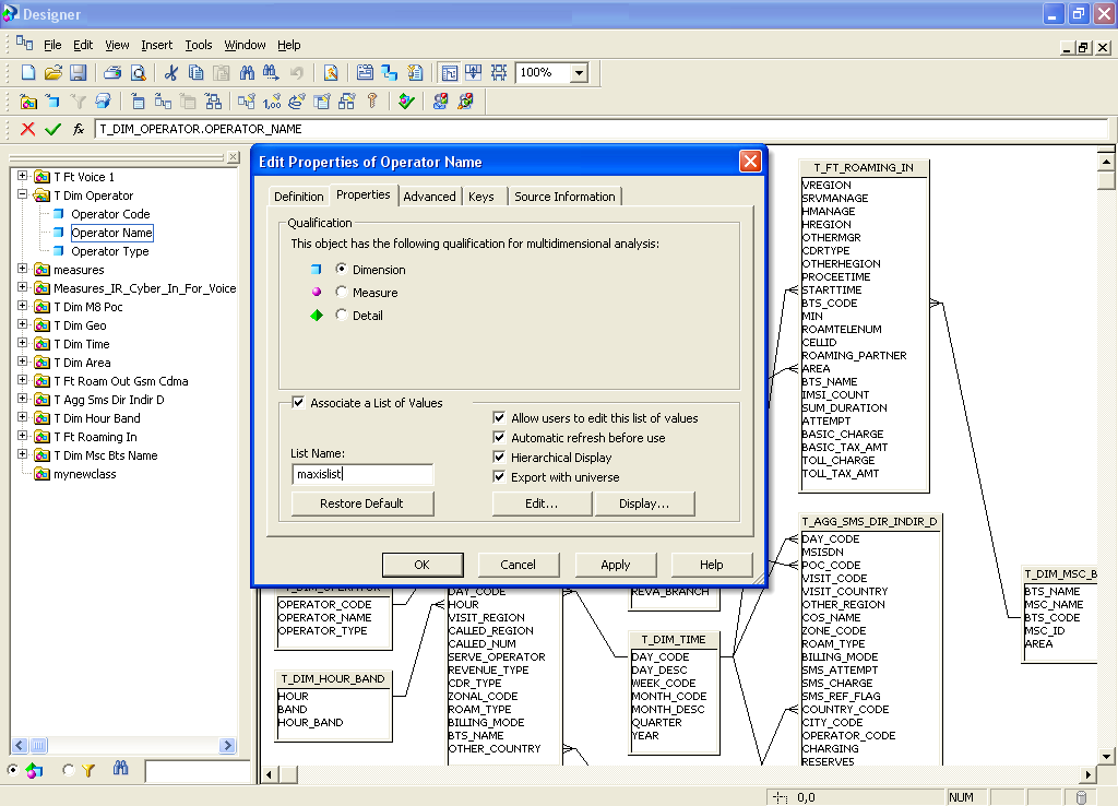 Edit Properties of Dimension