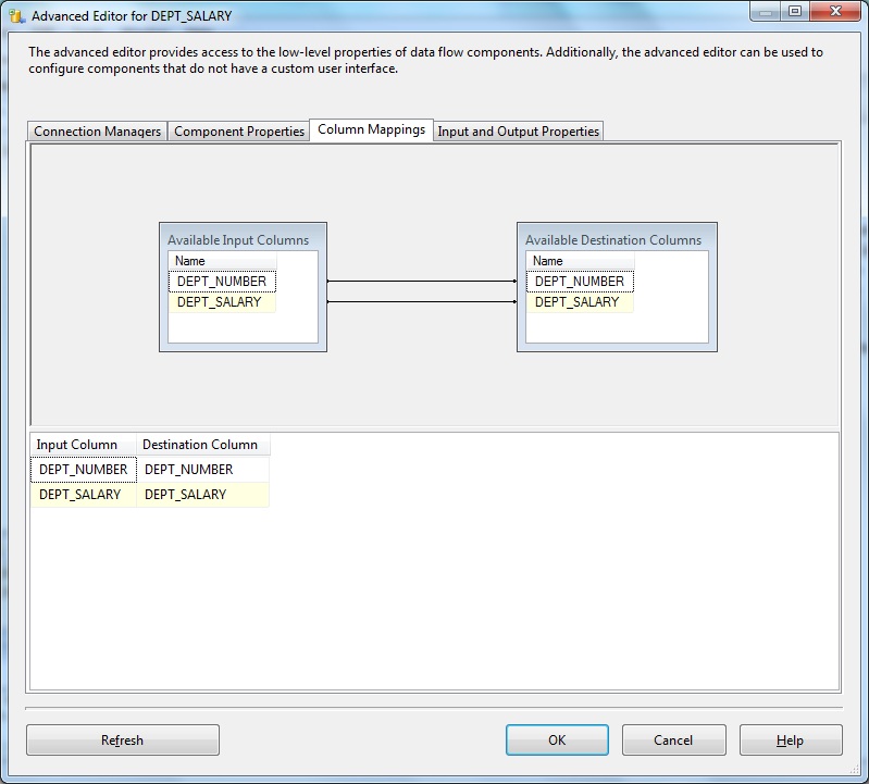 Excel Destination Advanced Editor- Column Mappings