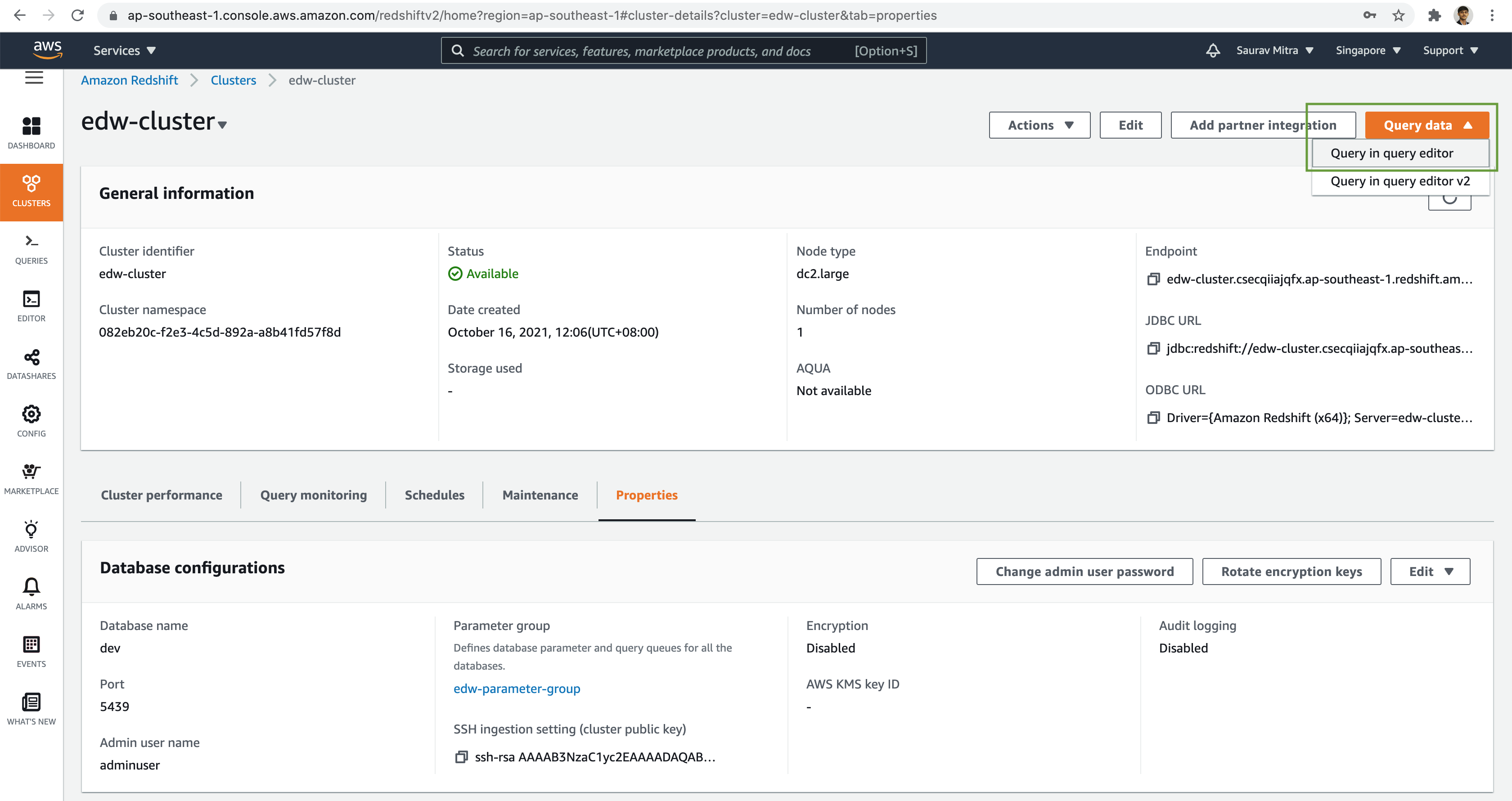 Redshift Cluster Query Data