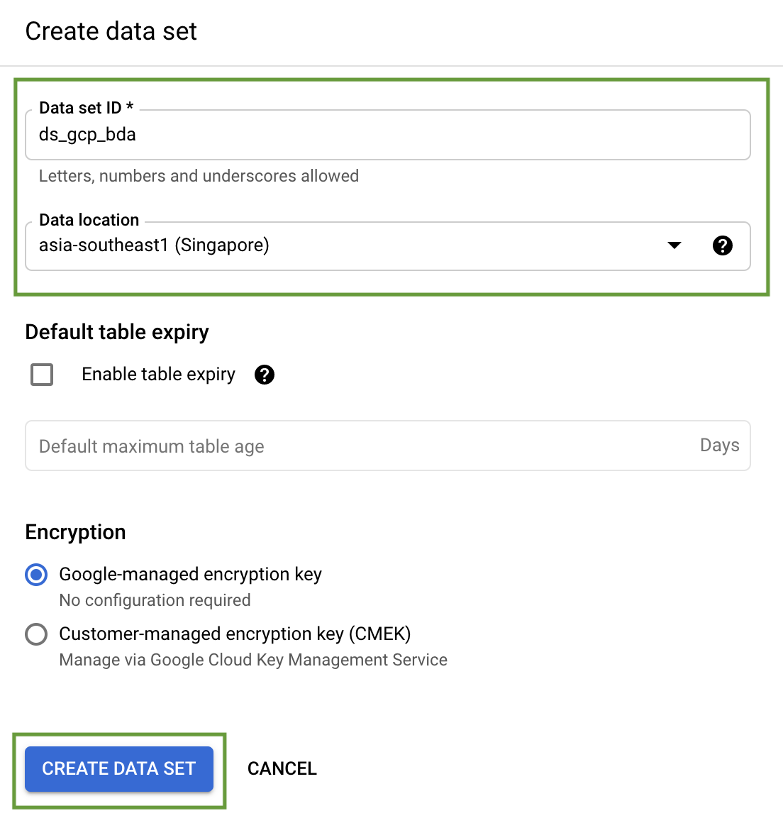 BigQuery - Create DataSet