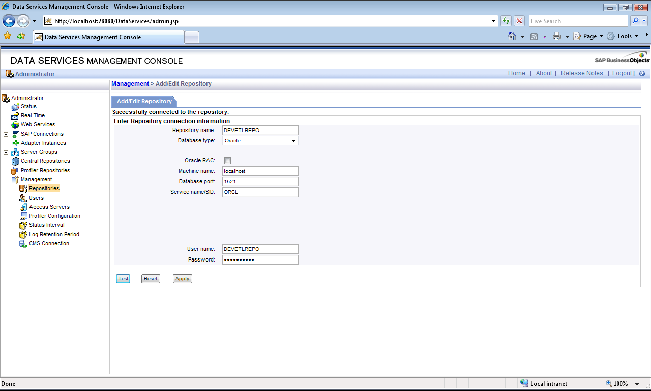 Management Console Add Repository