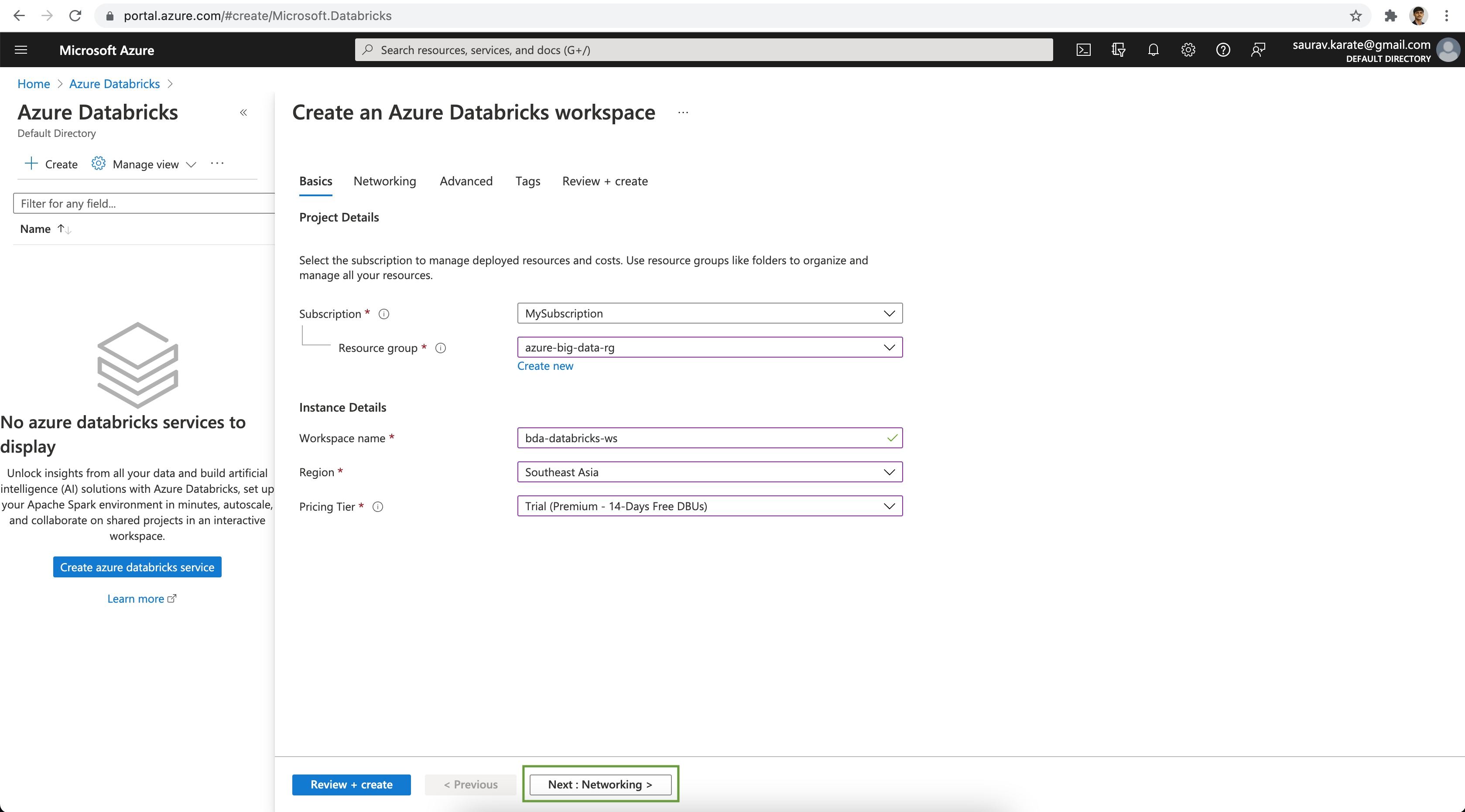 Create Azure Databricks Workspace